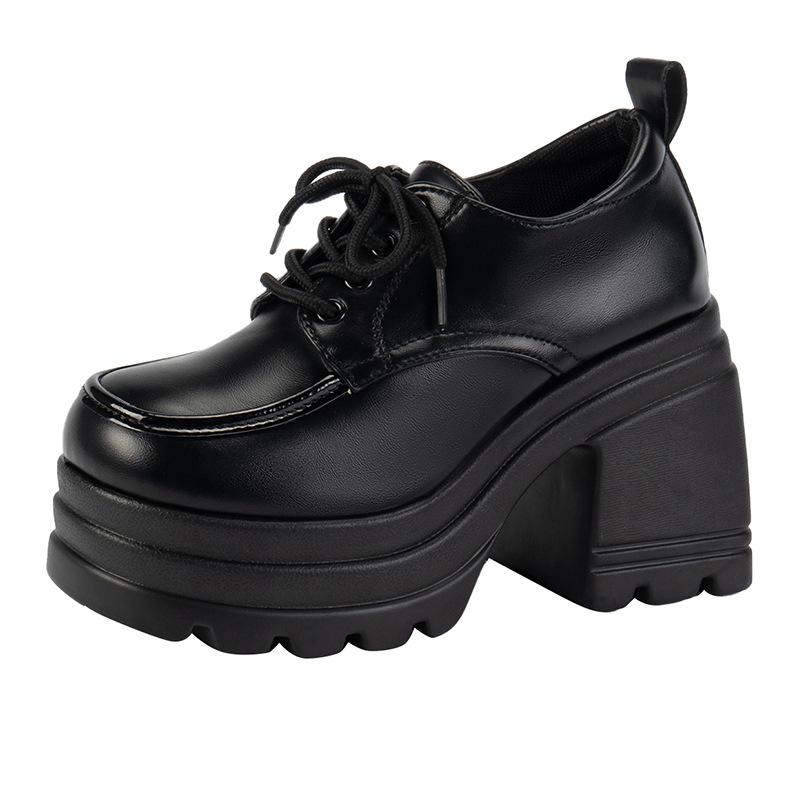 Size 35-43, large size women's shoes 41 fat feet thick heel British style single shoes women's spring and autumn new uniform small leather shoes tide