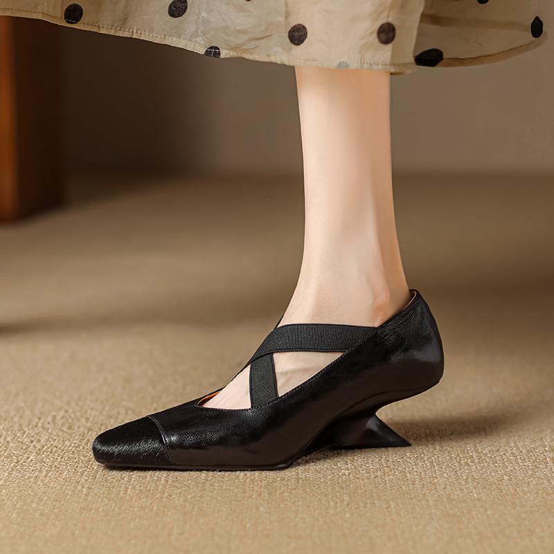 New Spring Summer Genuine Leather Women Shoes Square Toe Shallow Women Pumps Mary Jane Shoes for Women Horsehair Ladies Shoes