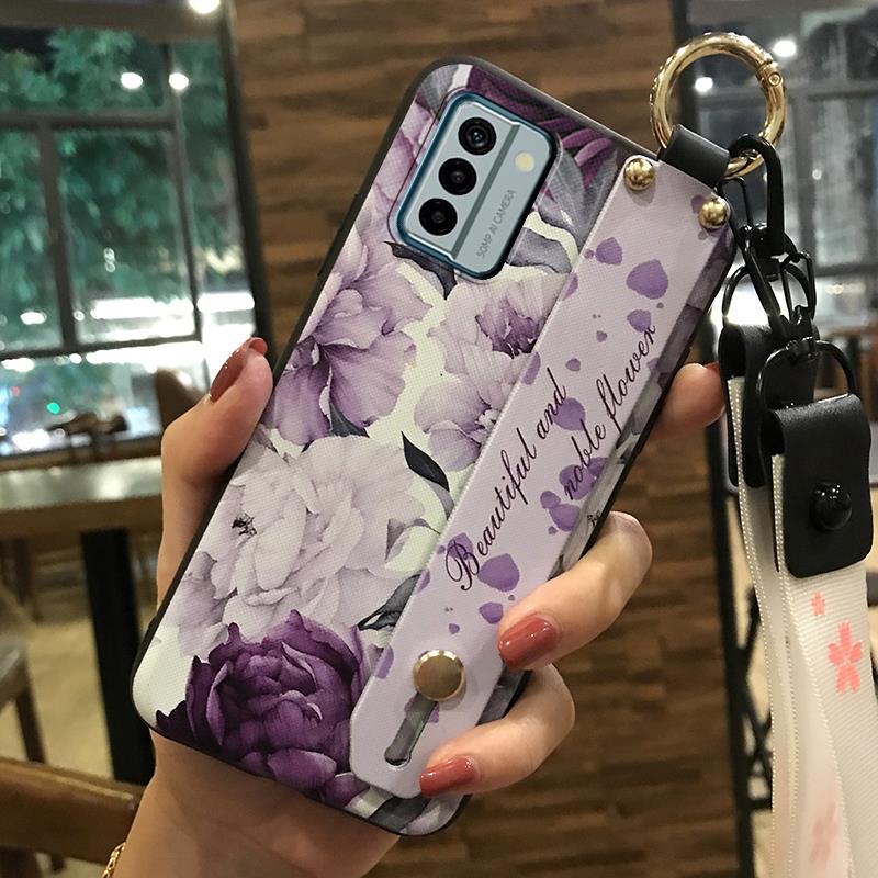 Silicone Lanyard Phone Case For Nokia G22 Anti-knock Ring Waterproof Soft case Anti-dust Phone Holder Shockproof Flower
