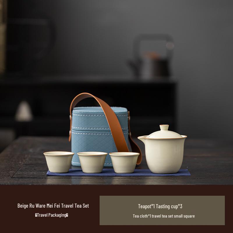 Portable Ceramic Tea Set: One Pot & Three Cups for Outdoor and Business Gifts