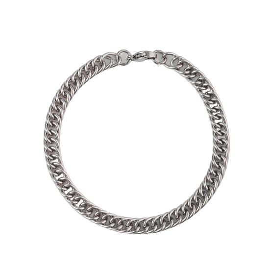 Men Bracelet Thick Hollow Chain with Lobster Clip Solid Color Polished Stainless