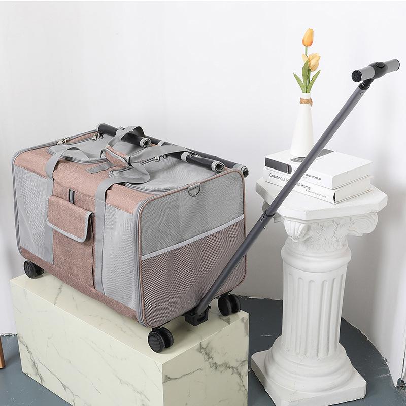 Foldable Pet Trolley Bag for Multiple Pets Outdoor Travel Bag Multi-Functional Collapsible Rolling Cart for Dogs Cats (Pink,hatchback) розовый