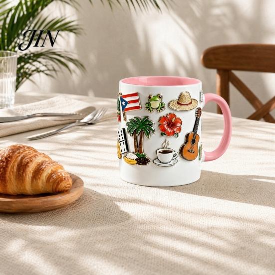 Home Office Coffee Mug Dominican Theme Mug, Ceramic Comfortable Grip Cup, Hot And Artistic Cold Drinks Safe for Use Drinking