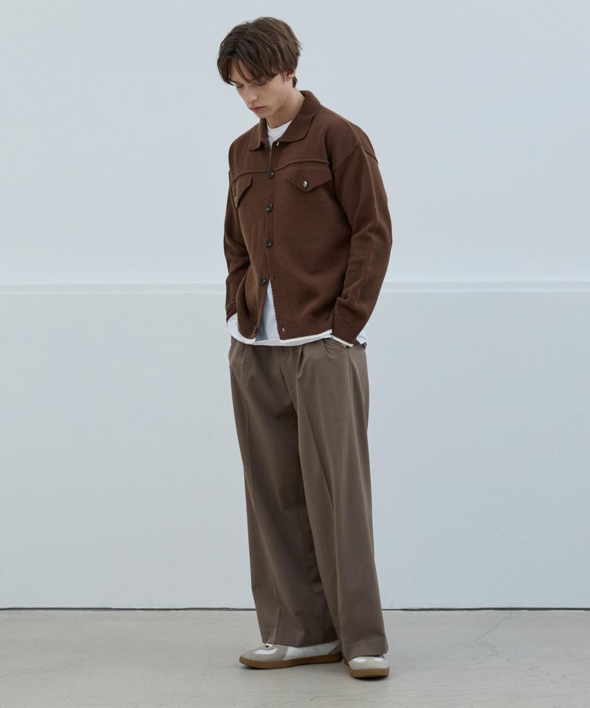 Nodu Collar Pocket Knit Jacket Cardigan [Brown]