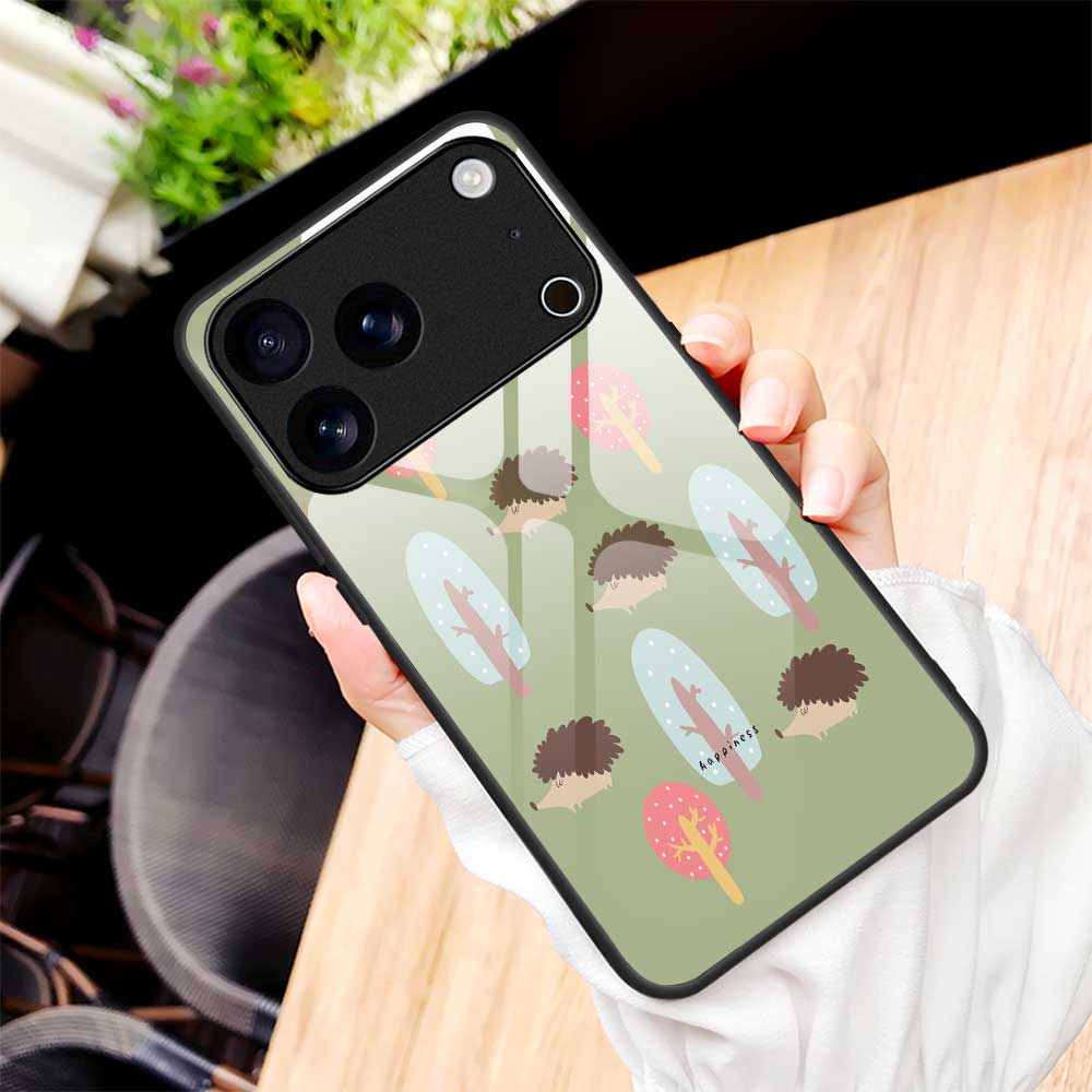 For iPhone 17 Pro Case PC TPU Tempered Glass Pattern Printing Anti Drop Phone Back Cover