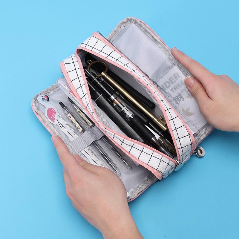 Trousse à crayons double fermeture multi-fonctionnelle grande capacité pour étudiant