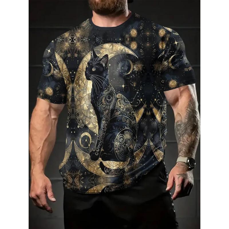 Fashion Men's Crew Neck Short Sleeve 3D Casual Color Printing Casual Short Sleeve Crew Neck T-Shirt