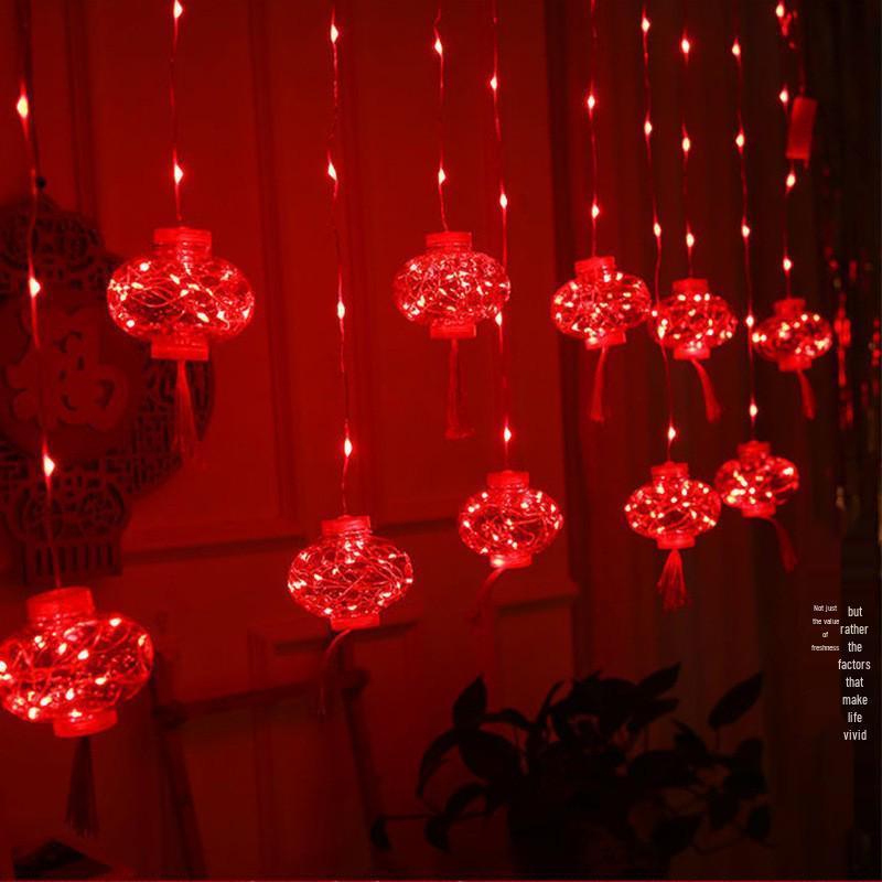 Red Lantern Curtain String Lights for New Year and Spring Festival - Perfect for Bedroom, Shop, Supermarket, Window, Balcony, or Door Decorations