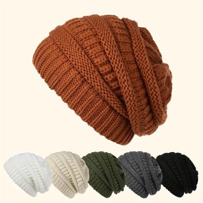 2025 1pc Soft Slouchy Knit Winter Beanie, Knitted Hats For Women & Men, Winter Holiday Gifts