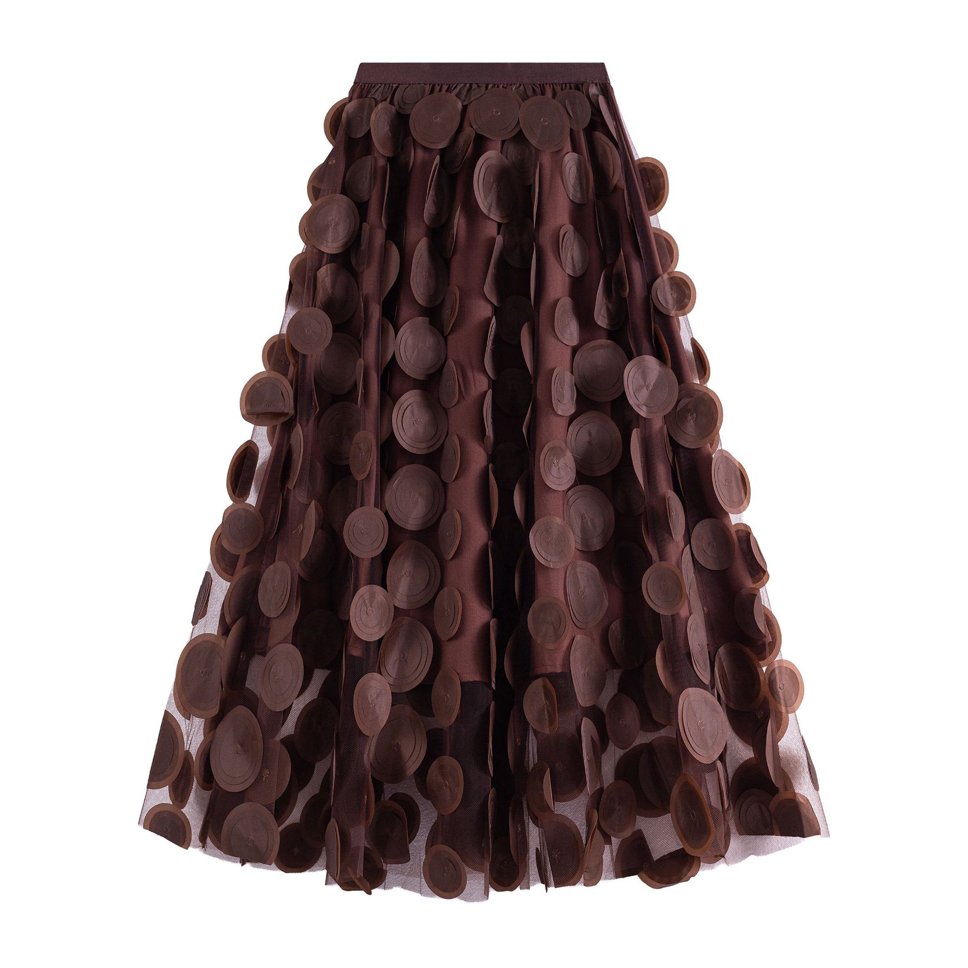 

Station Heavy Industry ретро юбка А-образной формы, юбка-солнце, женская осенне-зимняя новая объемная юбка в горошек из марли с высокой талией, универсальная One size коричневый