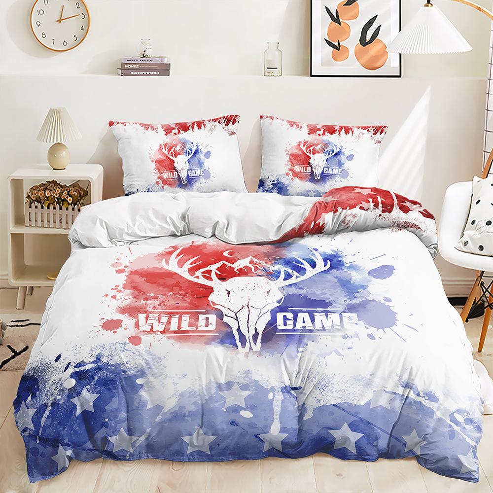 Three-Piece Red And Blue Star Flag Sunflower Quilt Cover Bedding Kit