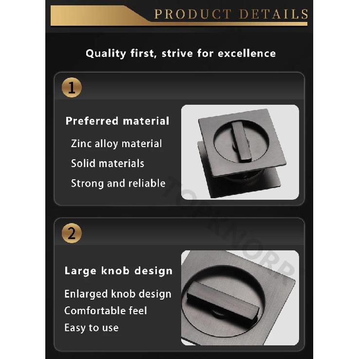 Square Pocket Door Lock Left and Right Sliding Door Lock Invisible Door Handle Bedroom Sliding Door Hook Lock Embedded Safety