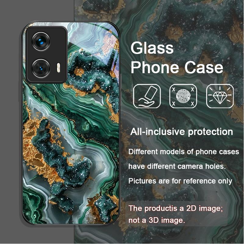

Gorgeous Emerald Pattern Tempered Glass Phone Case for Motorola Moto Edge 50 Fusion 40 Neo 30 Pro G85 G84 G75 5G Anti-drop Cover Motorola Edge 30 Pro
