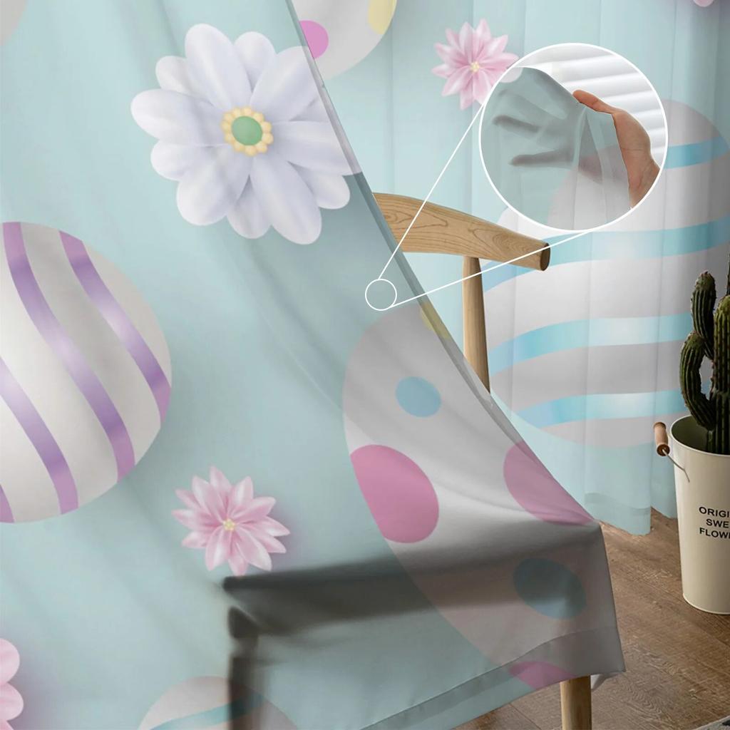 Easter Egg Flowers Are Pink Blue Tulle Curtains For Living Room Bedroom Voile Sheer Curtain Window Home Decor Drapes