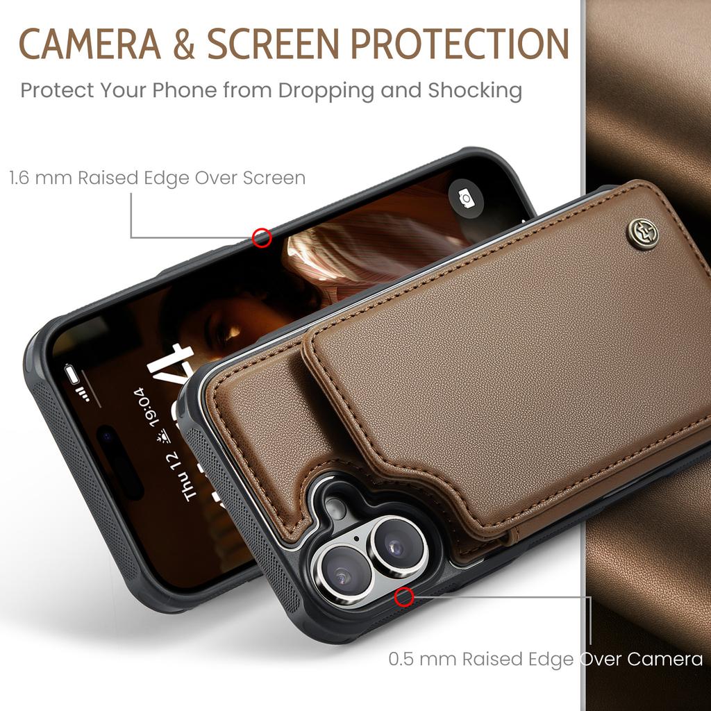 For iPhone 16 Phone Case CASEME C22 Leather Back Cover with RFID Blocking Card Slots