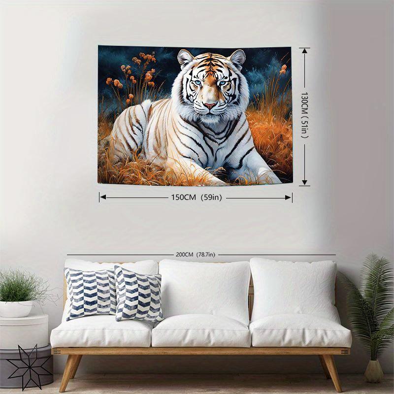 Elegante Tigre Bianco in Prateria Dorata Arazzo da Parete per Decorazione del Soggiorno, con un Ritratto Incredibilmente Dettagliato