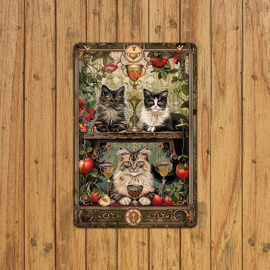 Vintage Cat Theme Metal Tin Sign, Mystical Style Iron Art Wall Decor, Ideal for Cafes, Home Decoration, Study, Gift Shop - 1 Pac
