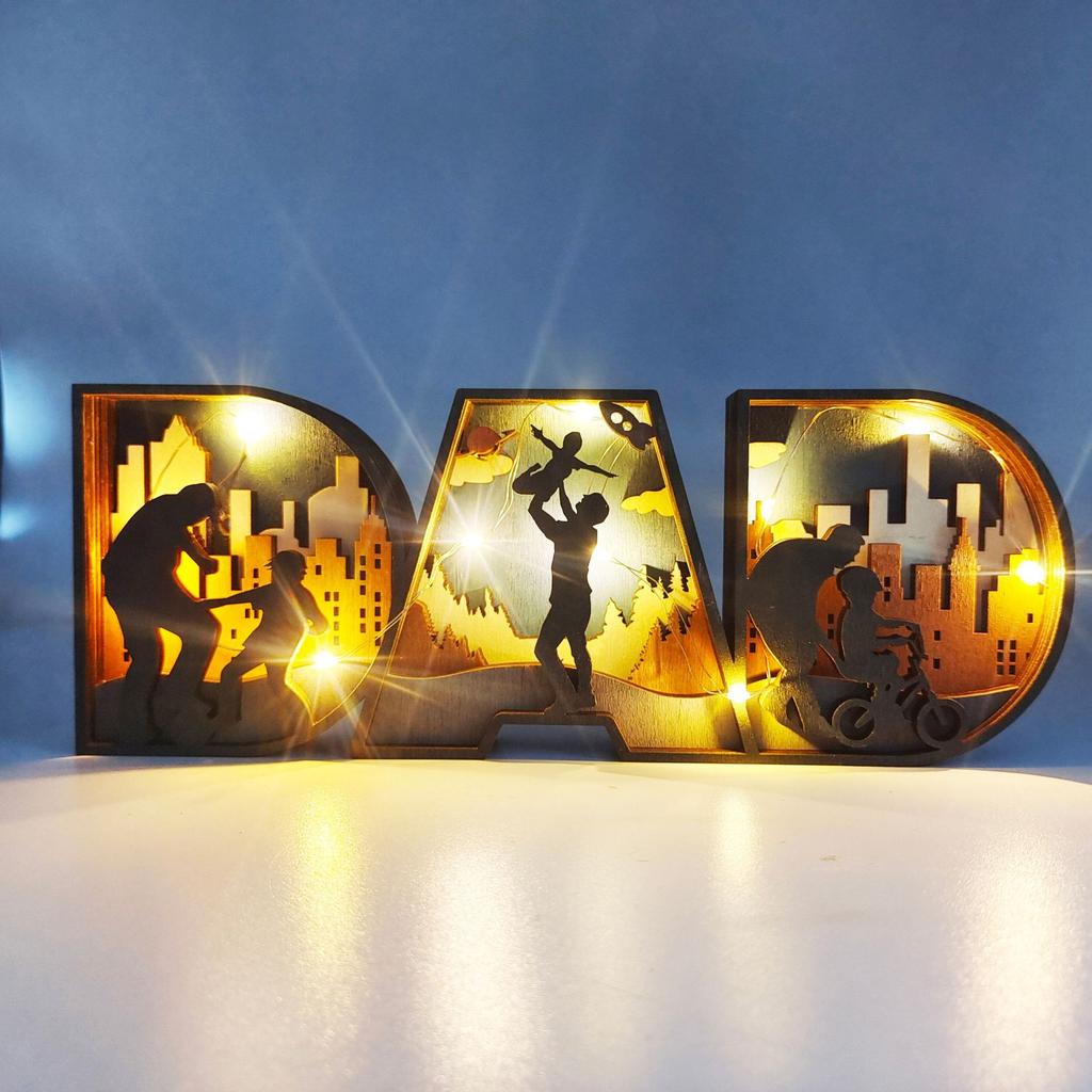 Holzhandwerk Kreative Vater- und Mutter-Wohndekoration Hölzerne Feiertagsbeleuchtungsornamente