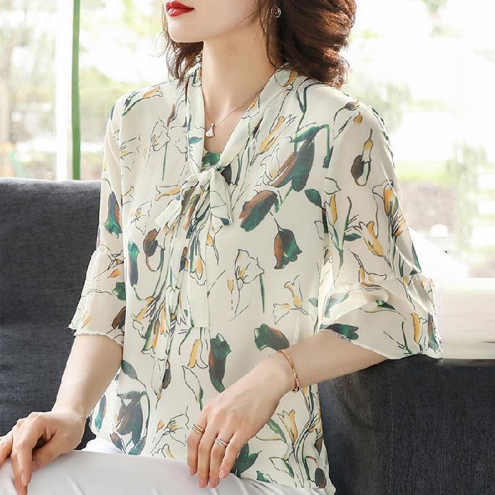 

Летняя рубашка с цветочным принтом 2023 года: Стильные топы с коротким рукавом для женщин среднего и старшего возраста 4XL