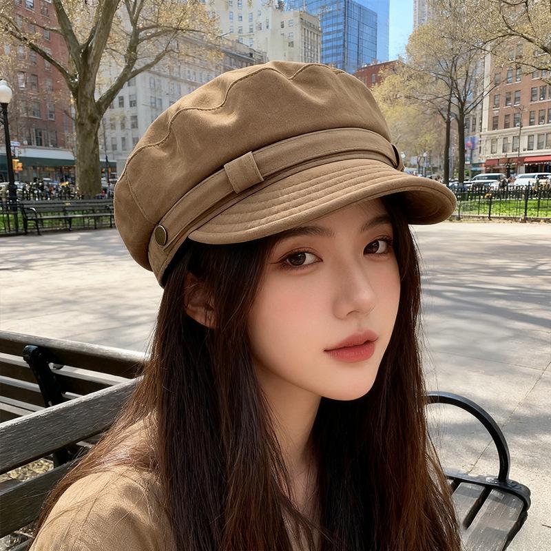 Japonský retro semišový baret dámský podzimní a zimní nový plochý malířský klobouk velký obvod hlavy zmenšující obličej malý námořnický klobouk