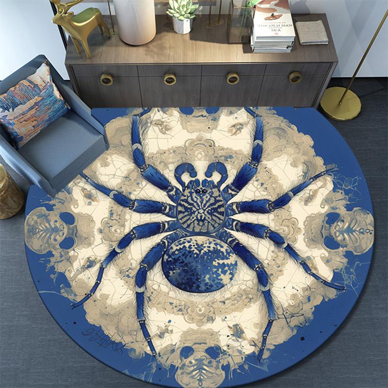 Blauer Spinnen-Rundteppich, Teppich für Wohnzimmer, Schlafzimmer, Sofa, Spielzimmer-Dekor, Rutschfeste Bodenteppich