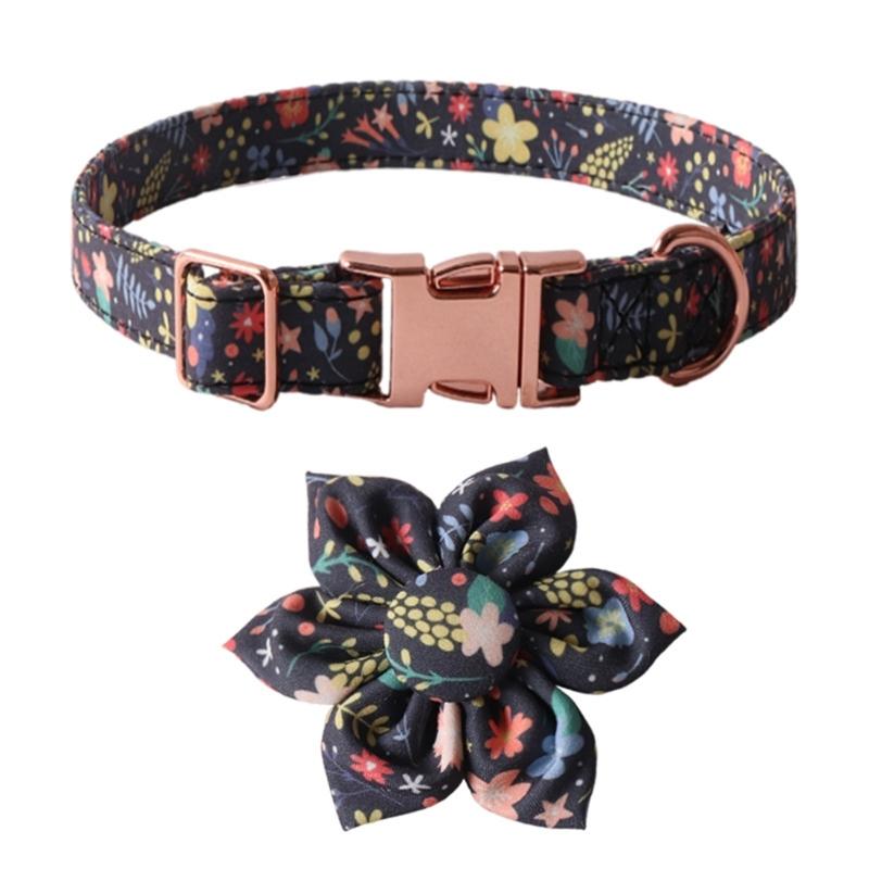 Fashion Dog Collar+Leash+Necktie Set Completes with Colorful Floral Print Bow Perfect for Pets Outstanding in the Crowd