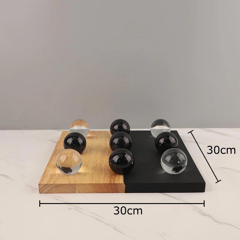 Минимализм Игра Крестики-нолики Деревянная шахматная доска Геометрическое произведение искусства Украшения Декор для стола Хрустальные шахматные фигуры Казуальные шахматные игры