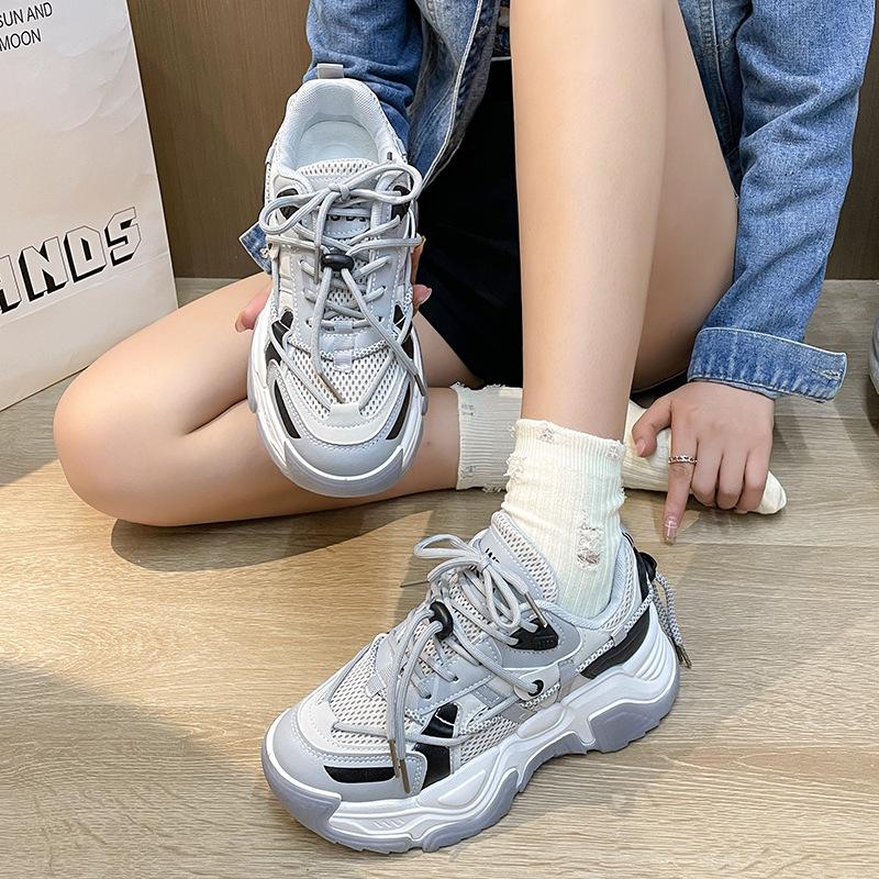 New dad shoes women's spring and autumn student sports shoes women's color matching casual breathable thick-soled mesh versatile