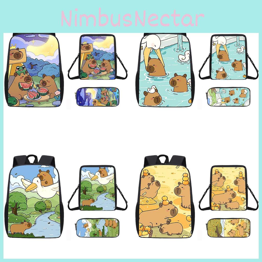 Capybara Muster Cartoon Rucksack Umhängetasche Federmäppchen Dreiteiliges Set