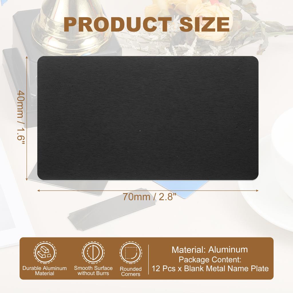 6/12Pcs Blank Engraved Metal Name Plates Laser Strong Adhesive Nameplate Anodized Aluminium Custom Blank Plates Bussness Cards