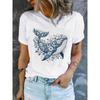 Watercolor Flower Whale Print Women Casual T-Shirt Blue Ocean Animal Graphic Short Sleeve Tee for Daily Use