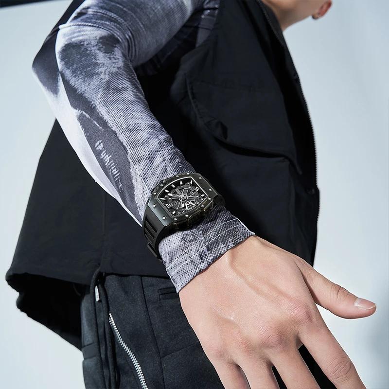 Mark Fairwhale Herren S Automatische Mechanische Skelettuhr Transparentes Design Acrylgehäuse 43mm Gummiarmband Wasserdicht Leuchtend