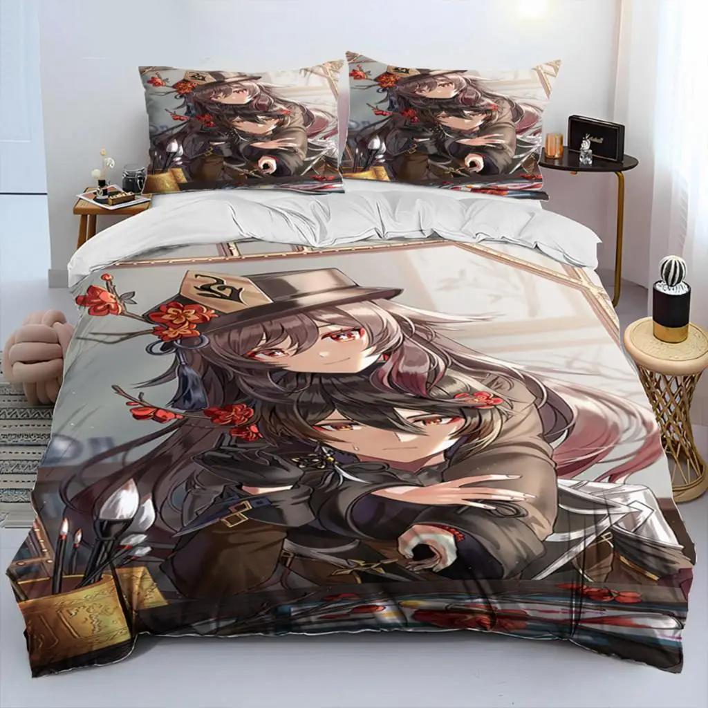 Anime Genshin Impact Game Bedding Set Boys Girls Twin Queen Size Duvet Cover Pillowcase Bed Kids Adult Home Textileextile
