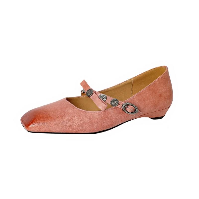 Sheepskin~ New Retro Single Shoes Women's Skirt Beautiful Small Leather Shoes Bow Metal One-word Buckle Mary Jane Shoes