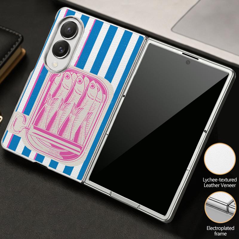Fashion Striped Duck Heart Case For Samsung Galaxy Z Fold 8 Ultra 7 6 5 4 Z Fold8 Fold7 Fold6 Fold5 Luxury Plating Leather Skin Phone Cover