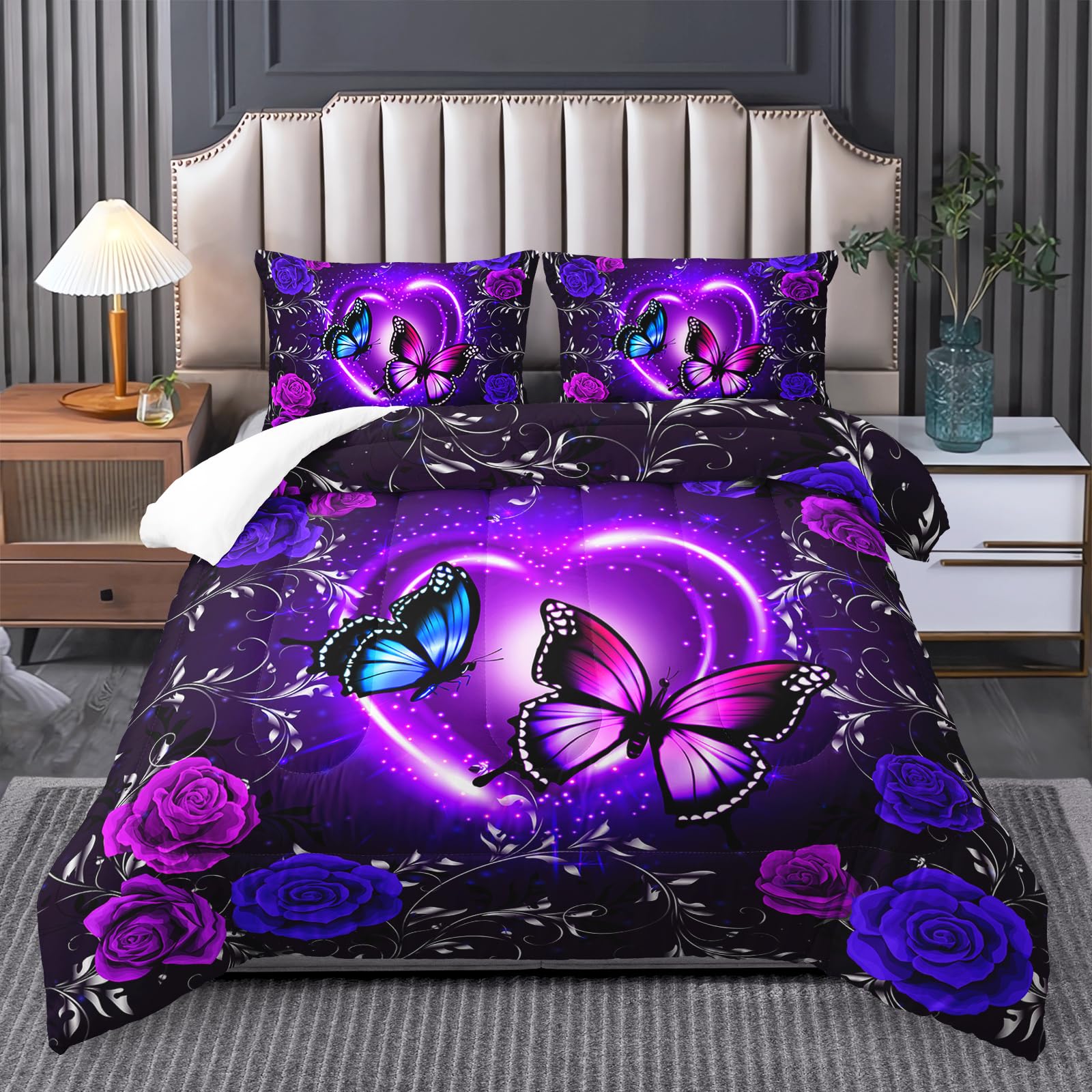 

Comforter Blue Butterfly For Girls Mandala Bedding Boho Floral Bedroom Comforter Butterfly Print King S Comforter (quilt)-EU Single(135*200cm)3pcs
