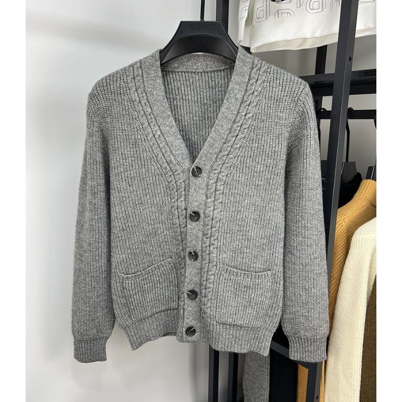 Knitted Sweater Cardigan Men's Sweater Coat Autumn Solid Color V-neck Sweater Trendy Casual Simple Top