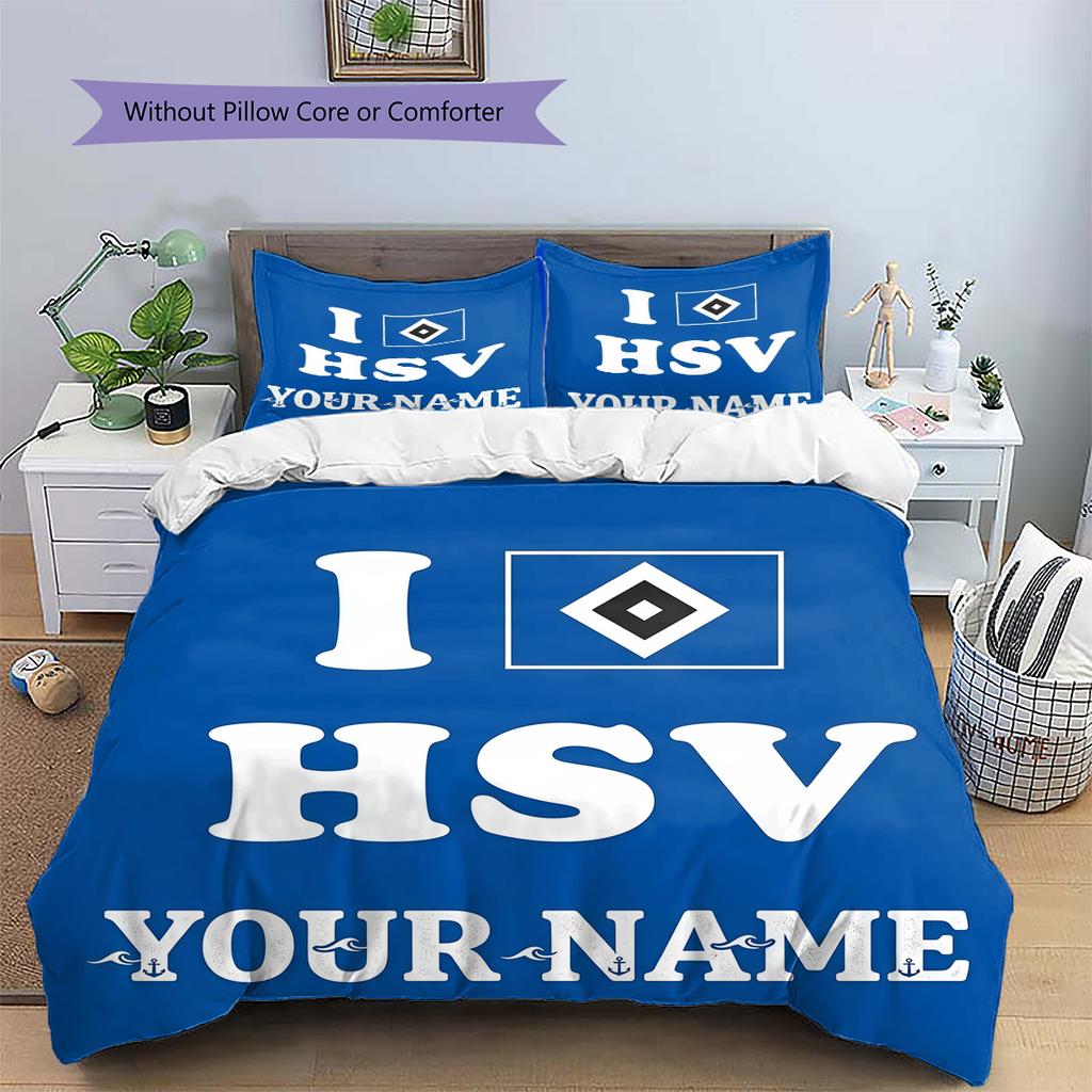 Benutzerdefinierte Bettwäsche mit HSV-Logo, Steppbett-Set, Bettbezug, Kissenbezug, Heim-Geburtstagsgeschenk(1 Bettbezug + 2 Kissenbezüge, ohne Füllung) -HE70