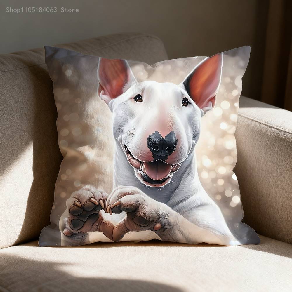 Funny Bull Terrier Dog Pillow Case For Sofa Decor Car Office Room Printing Cushion Cover Decorations and Protector