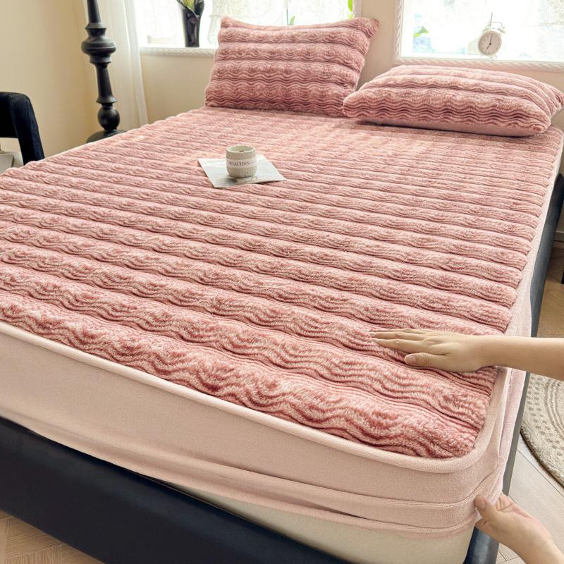 2025 Extra dickes Winter-Spannbettlaken aus Kaninchenfell mit Plüschfutter - Einzelteil, Tagesdecke und Matratzenschoner aus Milchsamt