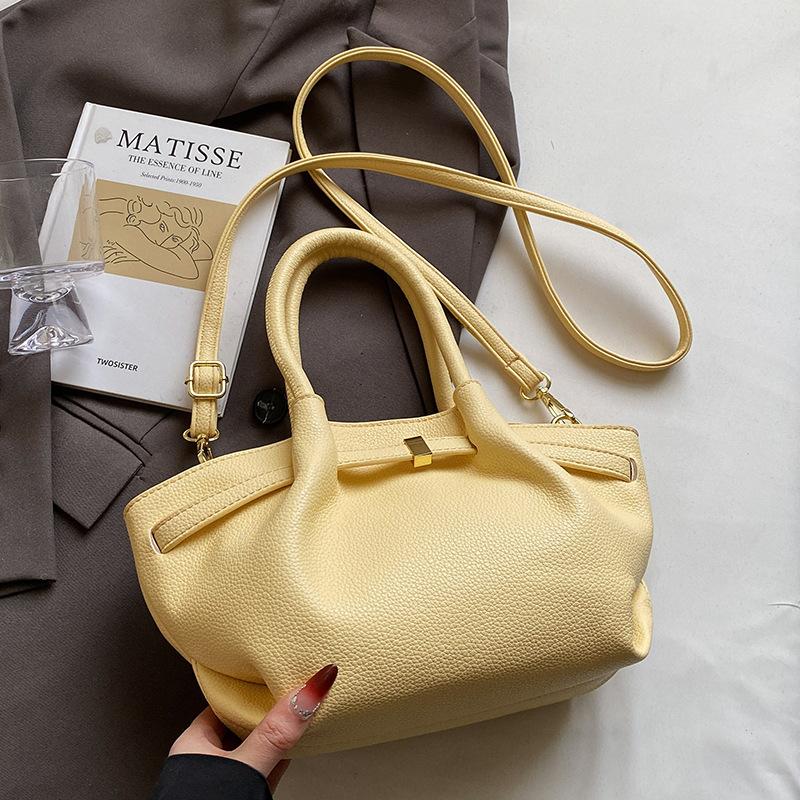 Spring and Summer New Fashionable Simple Pleated Vegetable Basket Bag Niche Design Lychee Pattern Texture Versatile Messenger Women's Bag