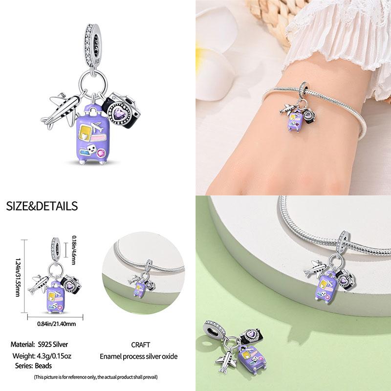 Authentic Original 100% Copper Metal Luggage Airplane Passport Summer Travel Charm Bead Components Compatible With Authentic Original Bracelet High