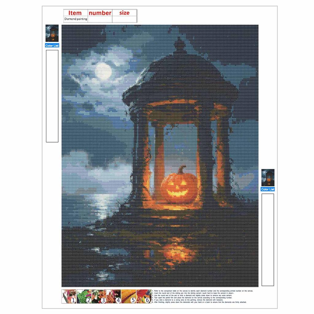 DIY Full Drill Diamond Painting Kit Spooky Halloween Pumpkin Lantern Moonlit Night Scene Rhinestone Canvas Art Relaxing Handmade Gift for Adults