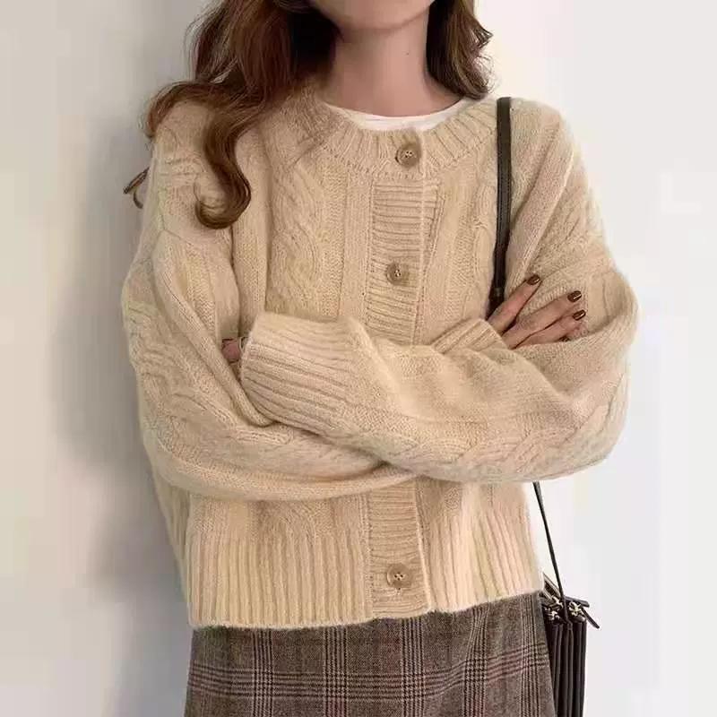 Retro Korean Knitted Cardigan Sweater Short Coat Women's Autumn/Winter Lazy Style Loose Versatile Top Exterior