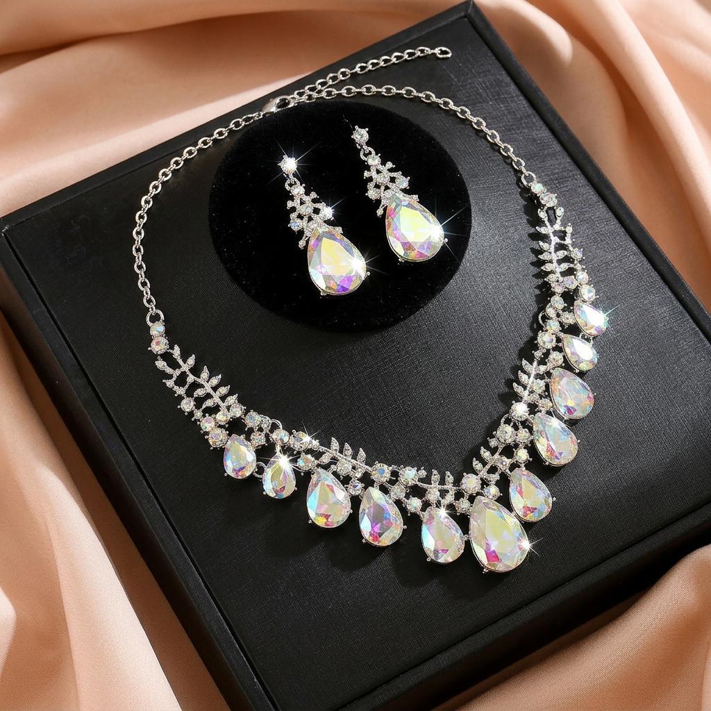 Banquet Ball Champagne Gold Water Drop Jewelry Set Court Style Party Necklace Earrings Dress Match Artifacts