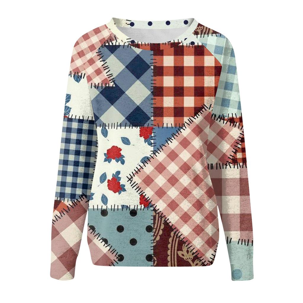 Damen Modisches Rundhals Schulter Langarm Bedrucktes Lässiges Pullover-Oberteil