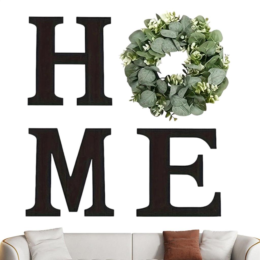 Wooden Home Letters Signs With Artificial Eucalyptus Wreaths Hanging Walls House Decorations For Living Room Kitchen Entryway