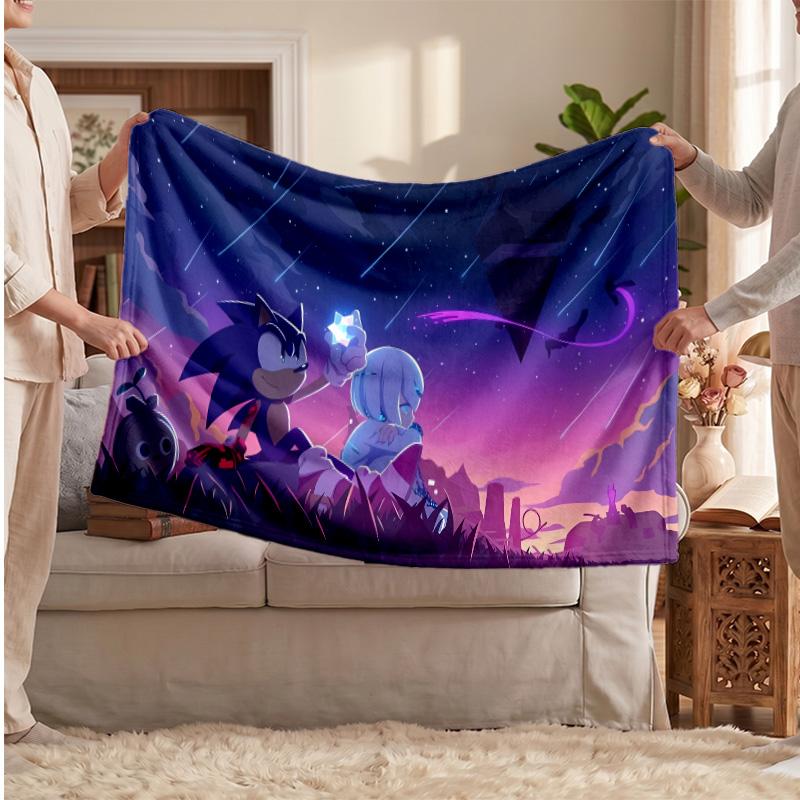 Sonic the Hedgehog Printed Flannel Blanket, Skin Friendly Warm Throw for Indoor Couch Bed Daily Use