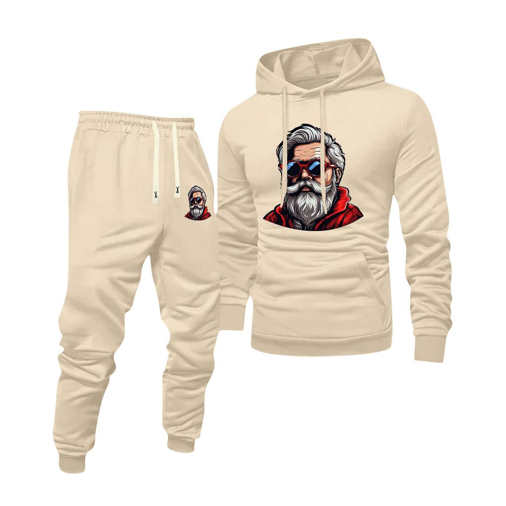Men's Printed Hooded Sweatshirt And Sweatpants Casual Sports Suit