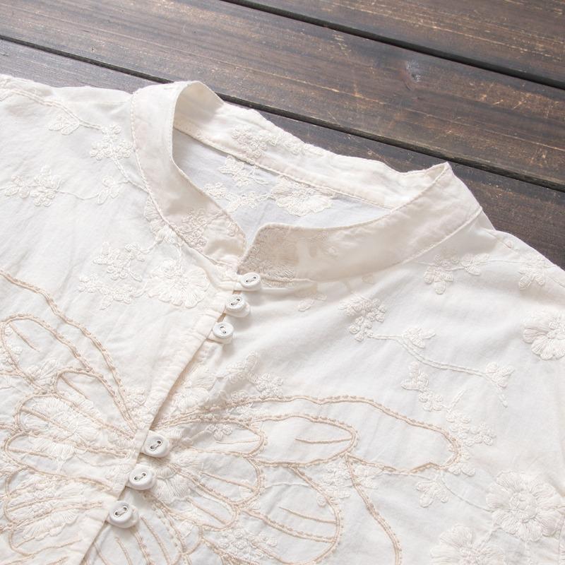 Butterfly Embroidered Long-sleeved Shirt Ladies Spring Chinese Style Loose Casual Shirt
